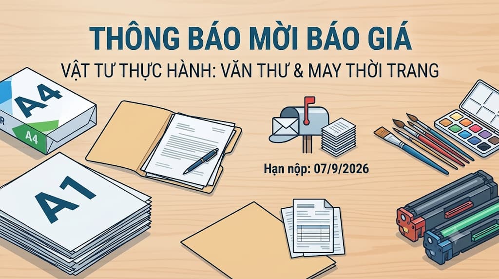 THÔNG BÁO: Về việc báo giá mua phụ liệu thực hành nghề Văn thư – Hành chính và nghề May Thời trang